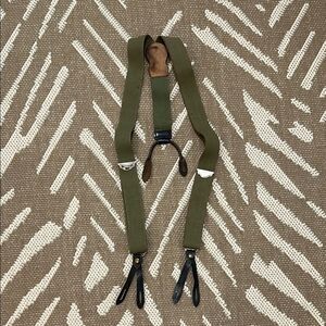 Vtg Police Brace Suspenders Faded Olive Green With Black Leather & Metal Accents